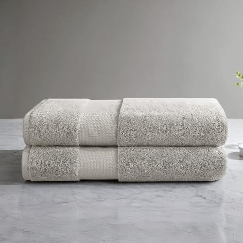 Madison Park Turkish Bath Towel Set 100% Cotton Bath Towel 600GSM Oversized Body Towel 2 Piece, Luxury Soft, Thick Spa Quality, Quick Dry Bathroom Towel, Jumble, 35" x 70", Grey
