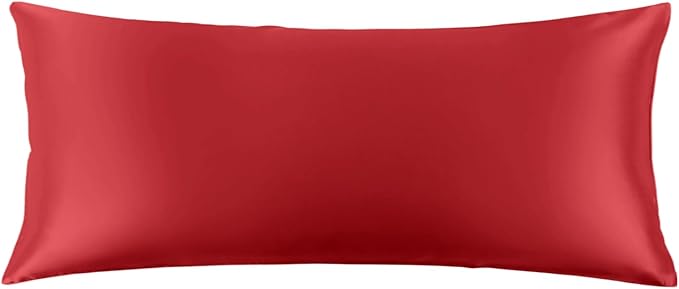 THXSILK Set of 2 100% Mulberry Silk Pillowcase for Hair and Skin, Grade 6A+ Mulberry Silk Pillow Cases 22 Momme, Hypoallergenic Pillow Case Cover with Zipper (Body Size 20"x54", Red)