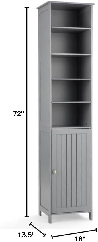 WATERJOY 72'' Tall Slim Bathroom Storage Cabinet with 3 Shelves & Door for Bathroom, Living Room