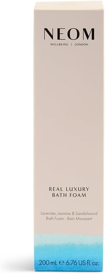 NEOM Real Luxury Bath Foam, 6.76 fl oz | Lavender, Jasmine & Rosewood | Coconut & Almond Oil| 100% Natural Fragrance | Essential Oil | Scent to De-Stress| Vegan & Cruelty Free