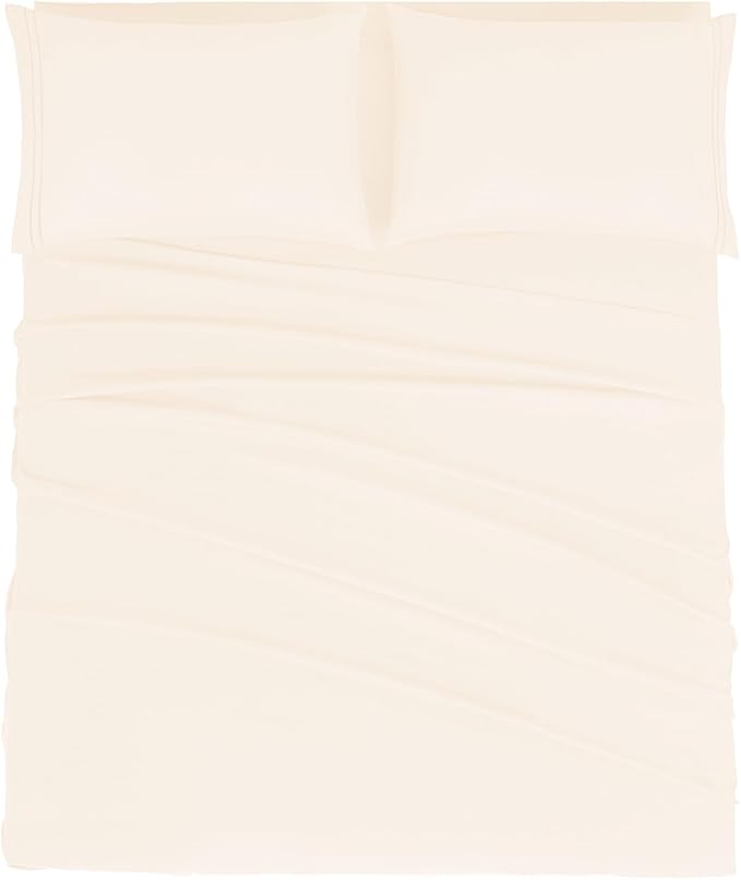 Mejoroom Full Size Sheet Set - Soft Microfiber Bed Sheets - Deep Pocket Fitted Sheet, Breathable, Wrinkle & Fade Resistant - 4 Piece (Full, Cream)