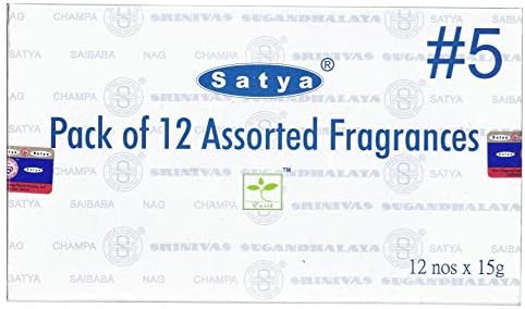 Satya Bangalore (BNG) Incense Set of 12 Nag Champa Namaste Super Hit Neem Forest Prana Oodh Sage Cinnamon Lemongrass Rosemary Natural Sandalwood, VarietyPack05