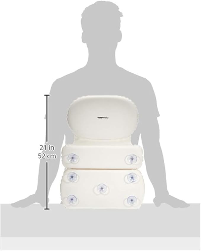 Amazon Basics Bath Tub Neck Pillow with Suction Cups, Waterproof, 3-Panel, Off-white