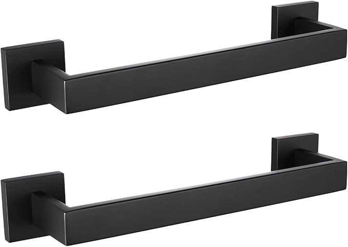LANC 12-Inche 2-Pack Bathroom Towel Bars, Matte Black Square Bathroom Towel Racks Hand Towel Holders Total-14 Stainless Steel Wall Mount Shower Towel Rail Towel Hanger Rods,A8804-3MB