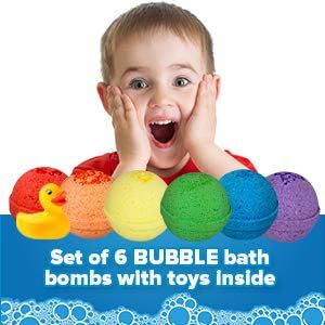 Kids Bath Bombs with Surprise Toys Inside (6 Pack) - Releases Color & Bubbles, Won’t Stain Tub, Moisturizing, Large Bubble Bomb, USA Made - Ideal Gift for Girls & Boys by Two Sisters