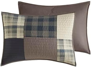 Woolrich Winter Hills Reversible Quilt Set - Cottage Styling Reversed to Solid Color, All Season Lightweight Coverlet, Cozy Bedding Layer, Matching Shams, Oversized Full/Queen, Plaid Tan 3 Piece