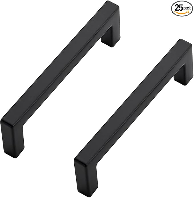 Ravinte 25 Pack Solid 3-1/2 Inch Center to Center Slim Square Bar Drawer Handles - Cabinet Hardware in Matte Black - Kitchen Handles and Pulls