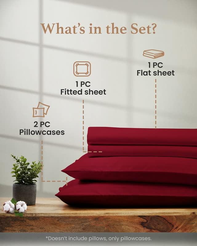 Good Sleep Bedding King Size Sheets Deep Pocket Set - 4 Pc, Egyptian Cotton, Luxury Quality Like Hotel Sheets, Soft 16 Inch Deep Pocket Sheet & Pillowcase Sets - Burgundy Red