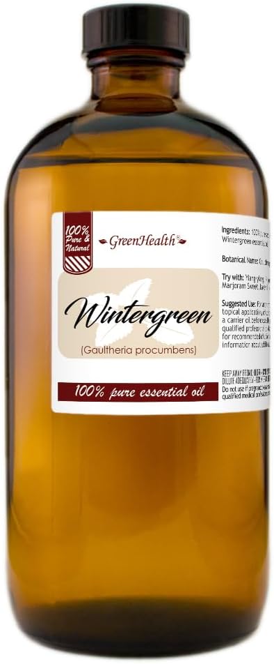Wintergreen Essential Oil - 16 fl oz (473 ml) Amber Glass Bottle w/Child Resistant Cap - 100% Pure Essential Oil - GreenHealth