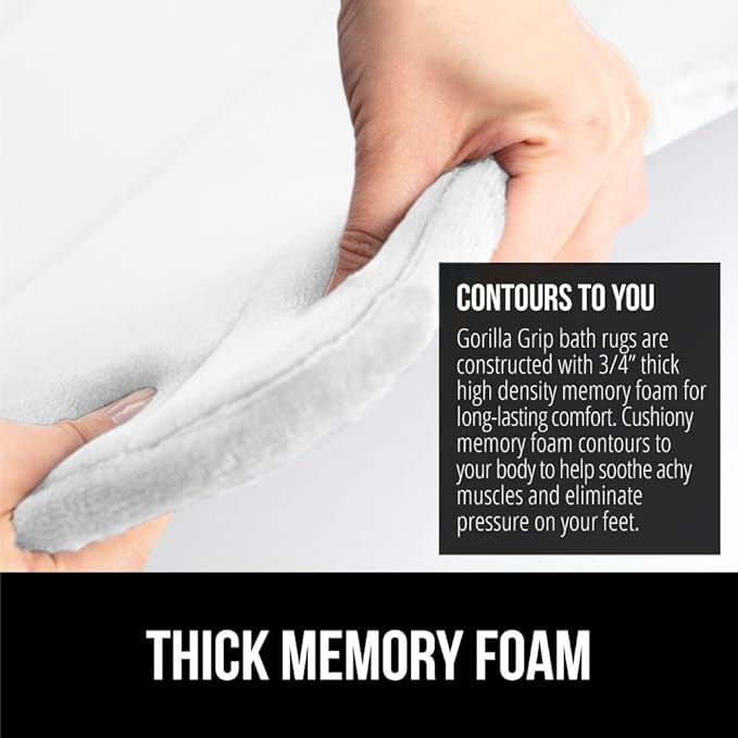 GORILLA GRIP Memory Foam Bath Mat, Soft Absorbent US Designed Bathroom Rug, Gripping Dots Machine Washable Bathmat, Cushioned Floor Mats, Shower Sink Rugs Room Décor Accessories, 42x24 White