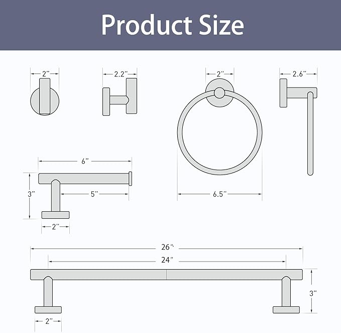 Gold Bathroom Accessories 5 Piece, 24 Inch Bath Hardware, Wall Mounted Brushed Gold Towel Rack, Durable SUS304 Stainless Steel Towel Bar Set