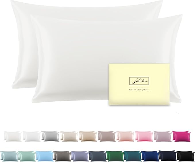 Silk Pillow Cases 2 Pack Soft Breathable and Sliky King Size Pillow Cases Set of 2,Natural Mulberry Satin Silk Pillowcase with Hidden Zipper for Hair and Skin (Ivory,20"X 36",2pcs)