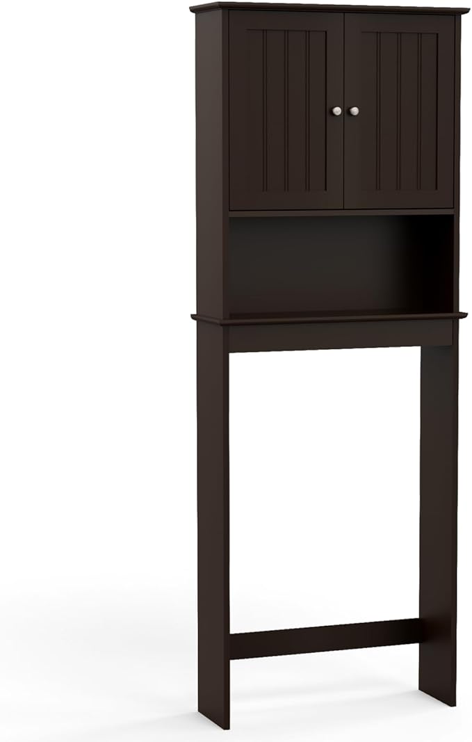 Over The Toilet Storage Cabinet, Behind Toilet Bathroom Organizer with Adjustable Shelves, Above Toilet Organizers with Barn Door, Space Saver for Restroom, Bathroom, Laundry