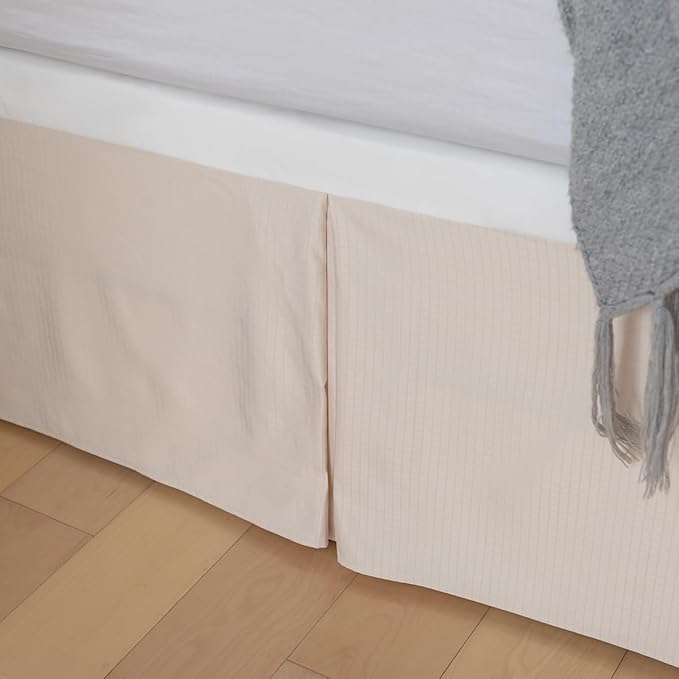 Queen Bed Skirt, Grid Plaid Soft Quadruple Pleated Ruffle Bed Skirt, Tailored Dust Ruffle 14 Inch Drop Easy Fit, Machine Washable (Beige)