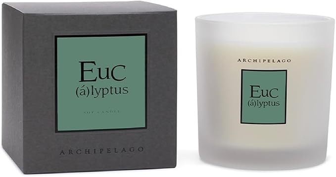 Archipelago Botanicals Hand-Poured Soy Wax Blend Scented Candle with Fragrance Oils, Lead-Free Cotton Wicks, Glass Candle Jar with Gift Box, Burns Approx. 60 Hours, Eucalyptus, 10 Oz.