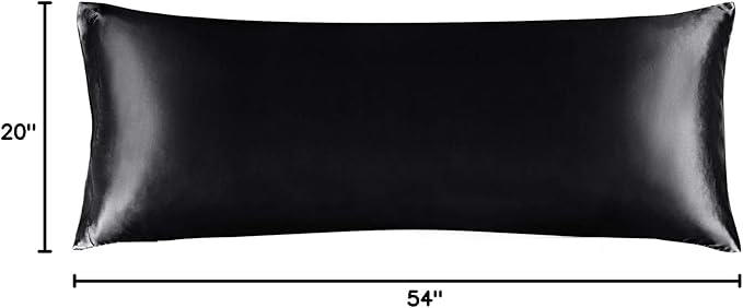 BEDELITE Satin Body Pillow Cover, Super Soft and Cooling Body Pillow Pillowcase for Hair and Skin, Breathable Silky Full Long Pillowcase Cover(20"x54", Black)