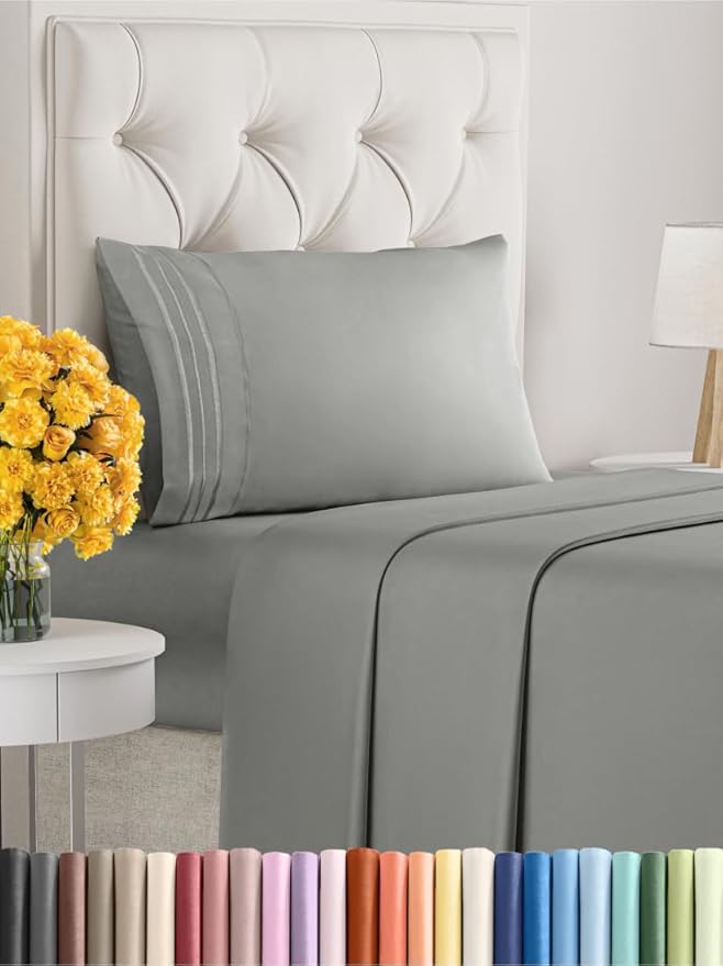 Twin Size 3 Piece Sheet Set - Extra Soft, Breathable & Cooling Sheets - Hotel Luxury Durable Bed Sheets for Women & Men - Deep Pockets, Easy-Fit & Wrinkle-Free Sheets - Slate Grey Oeko-Tex Bed Sheets