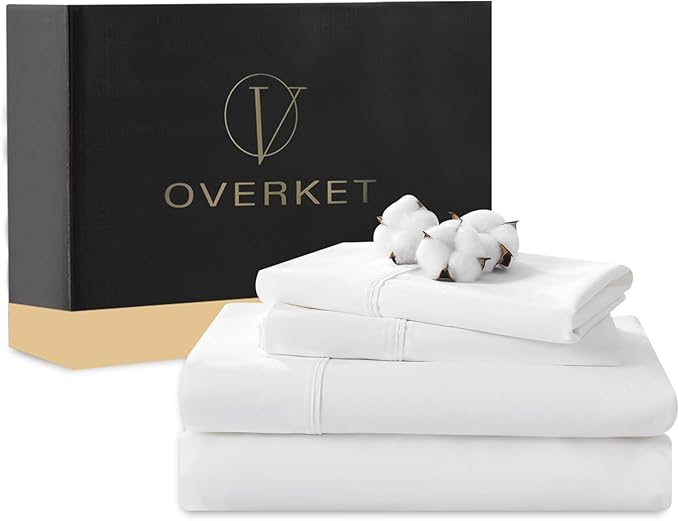 100% Egyptian Cotton Sheets Cal King Sheet Set 1000 Thread Count Sateen Weave Soft Breathable 16-Inch Deep Pocket 4PCS（California King,White）