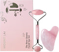 Mount Lai Rose Quartz Gua Sha Facial Tools, Pink Quartz Gua Sha Facial Tools Set and Roller, Guasha Tool for Face to Relieve Muscle Tension and Reduce Puffiness, Anti Aging Skin Care Sets for Women