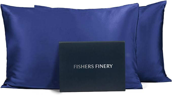 Fishers Finery 25mm 100% Pure Mulberry Silk Pillowcase (Navy Standard 2 Pack)
