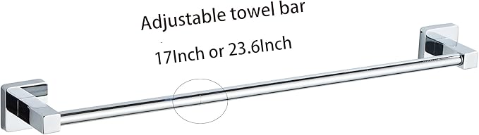 Chrome Bathroom Hardware Set 4 Pieces,Bathroom Accessories Set Stainless Steel Wall Mounted, Hand Towel Bar, Towel Ring, Robe Towel Hooks,Toilet Paper Holder,Towel Bar Set, 23.6 Inch