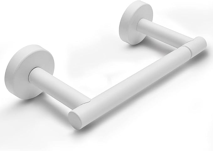 White Toilet Paper Holder Metal Bathroom Flexible Pivot Ceramic Jumbo Tissue Roll Holder on Wall Mounted, SUS 304 Stainless Steel Adjustable Toilet TP Mega Roll Holder Modern