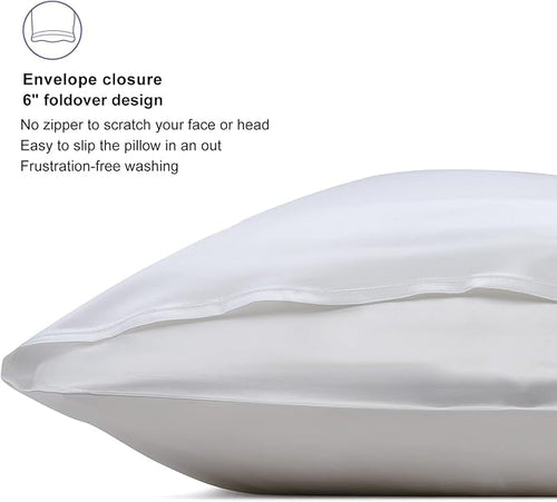 ALASKA BEAR Silk Pillowcase Envelope Closure, 22 Momme 100 Percent Mulberry Silk Pillow Slip Foldover Design, Washable and NO Zipper, King(1, Cool White)
