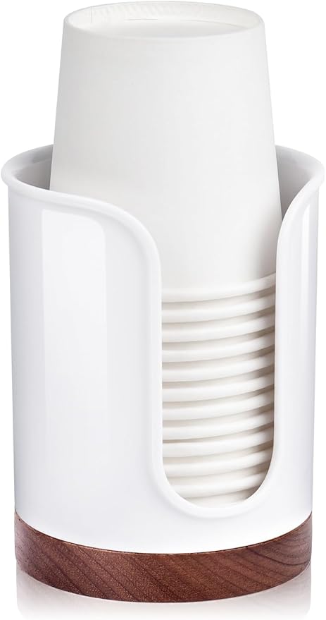Premium Bathroom Cup Dispenser - Compact Cup Holder for Dixie Cups 3 oz Cups, 3 4 Ounce Mouthwash Cup Dispenser - PC/Walnut, White, Pack of 1
