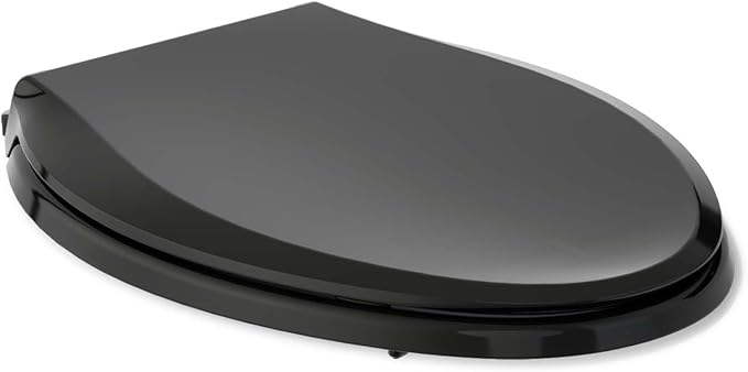 KOHLER 4636-RL-7 Cachet ReadyLatch Elongated Toilet Seat Slow Close, Soft Close Toilet Seat Quiet Lid, Contoured Grip-Tight Bumpers Installation Hardware, Apartment Essentials, Black