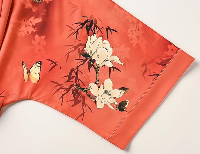 Ledamon Women's Kimono Short Robe for Women - Pocket Floral Bathrobe Nightgown