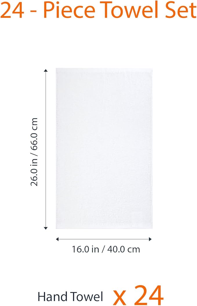 Amazon Basics Soft and Thick Cotton Hand Towels, 16 x 26 in, White, (Pack of 72)