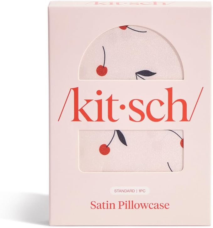 Kitsch Satin Pillowcase, Softer Than Silk Pillow Cases Queen, Cooling Pillow Covers, Satin Pillowcase w/Zipper for Hair, Skin & Quality Sleep, Wrinkle-Free & Smooth, Queen Size 19"x26", Cherry Print