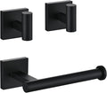 Matte Bathroom Hardware Set, Toilet Paper Holder with 2 Square Towel Hooks, 3PCS SUS 304 Stainless Steel Set, Wall Mounted, Rust Resistant, Modern Fingerprint-Free Finish (Black)