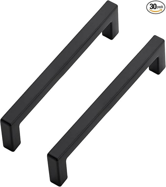Ravinte 30 Pack Solid 4 Inch Center to Center Slim Square Bar Drawer Handles Kitchen Cabinet Handles Black Drawer Pulls Kitchen Cabinet Hardware Handles Matte Black Cabinet Pulls