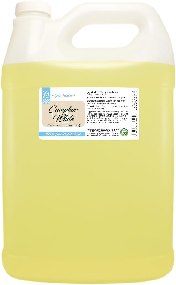 Camphor White Essential Oil - 128 fl oz (1 Gallon) Plastic Bottle w/Cap - 100% Pure Essential Oil by GreenHealth