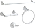 BGL Bathroom Accessories Set, White Paint Expandable Towel Bar 4-Piece Bathroom Accessory Set Wall Mounted Towel Ring Robe Hook Toilet Paper Holder Towel Holder
