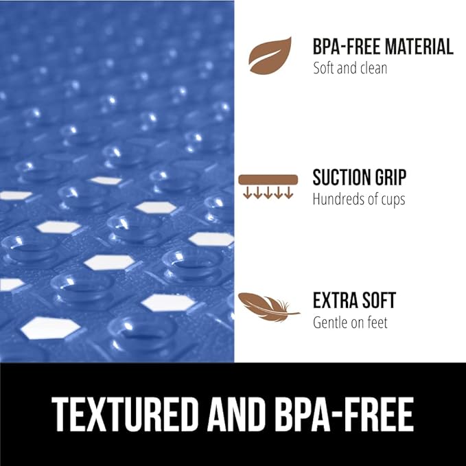 GORILLA GRIP Patented Square Shower Stall Mat, Small Bathtub Floor Mats for Stand Up Showers, Suction Cups, Drain Holes, Machine Wash, Soft on Feet, Bathroom Accessories 21x21 Inch, Royal Blue Opaque