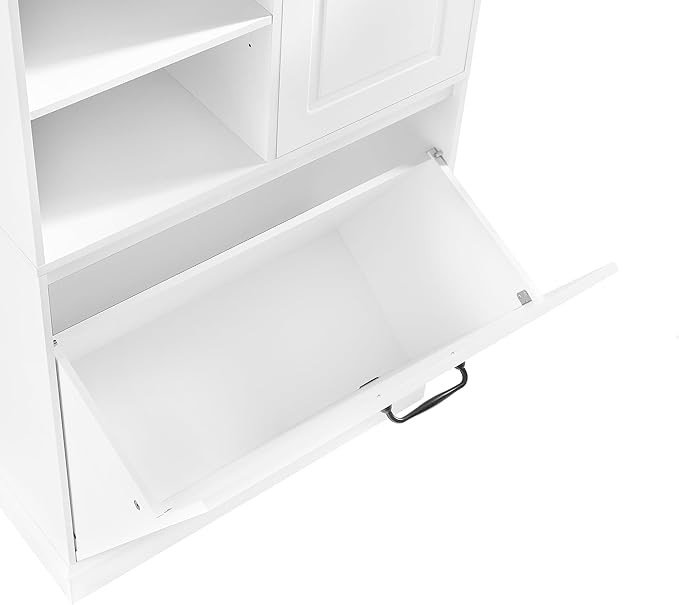 Tall Storage Cabinet with Adjustable Shelves & Flip-Out Basket, MDF Material with Aluminum Alloy Handles, Large Capacity for Bathroom, Kitchen, Living Room, Office Organizer, White