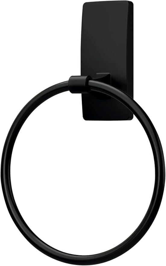 Command Hand Towel Holder Matte Black with Water Resistant Command Strips, Rust Resistant Bathroom Organizer, Holds up to 5 lbs, 1 Ring