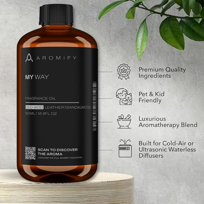 My Way Diffuser Oil, Inspired by 1 Hotel Miami Beach, 16.9 FL Oz, 500 mL, Hotel Scent Diffuser Oil, My Way Aromatherapy Blend of Essential Oils for Home & Office, Leather & Sandalwood Scent.