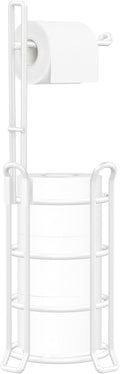 TomCare Toilet Paper Holder Toilet Paper Stand and Dispenser for 4 Mega Rolls Metal Wire Free Standing Toilet Tissue Paper Roll Storage Shelf Bathroom Accessories Storage Organizer White
