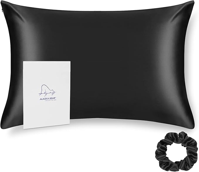ALASKA BEAR Silk Pillowcase for Hair and Skin Beauty Sleep 100 Real Mulberry Silk Anti-Aging Pillow Slip Case Cover King Size with Zipper (1pc, Black)