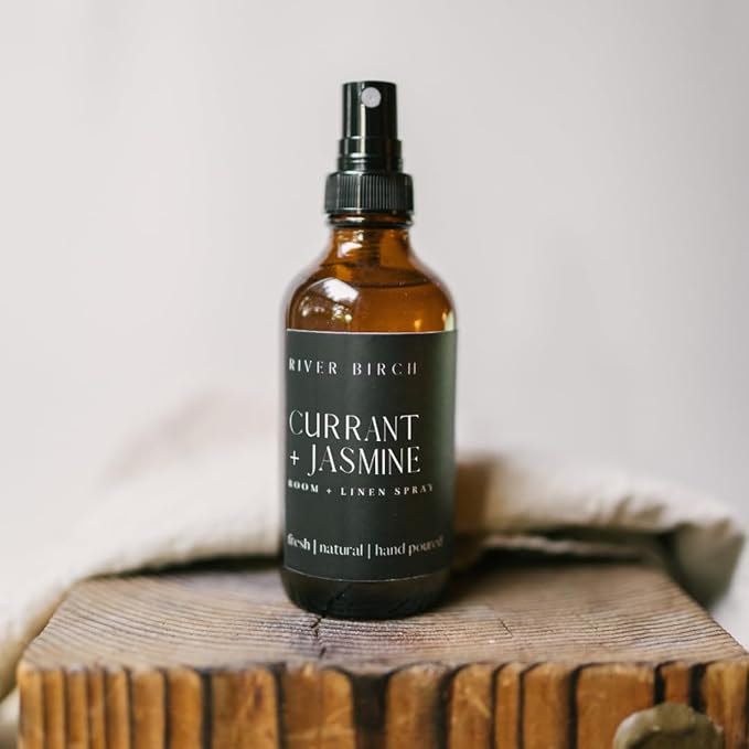 River Birch Currant + Jasmine Scented Linen and Room Spray | Home Fragrance | 4 oz Glass Amber Bottle | Luxury Signature Scent | Handmade in Texas