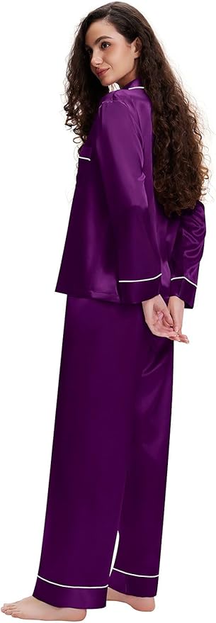 Lonxu Silk Satin Womens Pajama Sets Button Down Sleepwear Loungewear XS~3XL