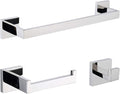 TASTOS 3-Piece Chrome Bathroom Hardware Accessory Set, Premium Stainless Steel Robe Hook Toilet Paper Holder 16-Inch Towel Bar Set Wall Mounted Square Style, Polished Finish (Silver)