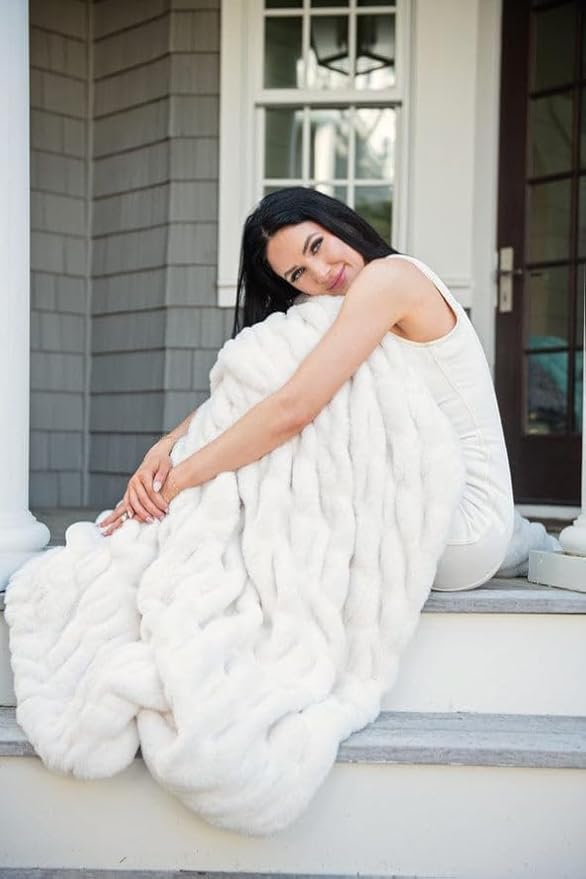 Minky Couture Hugs Blanket - Extra Plush Blanket for Premium Gifting - Stretchy Bubbled Cozy Throw - Silky Smooth - Durable & Machine-Washable - Travel-Friendly - Adult, Cream