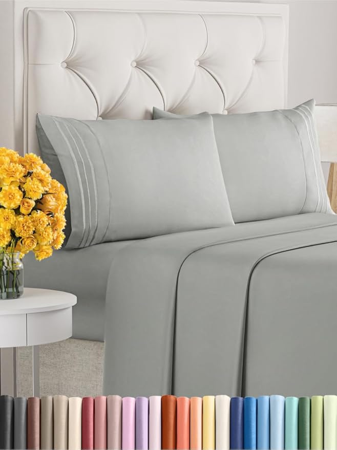 Cal King Size 4 Piece Sheet Set - Extra Soft, Breathable and Cooling Sheets - Hotel Luxury Bed Sheets for Women & Men - Deep Pockets, Easy-Fit and Wrinkle-Free - Light Slate Grey Oeko-Tex Bed Sheets