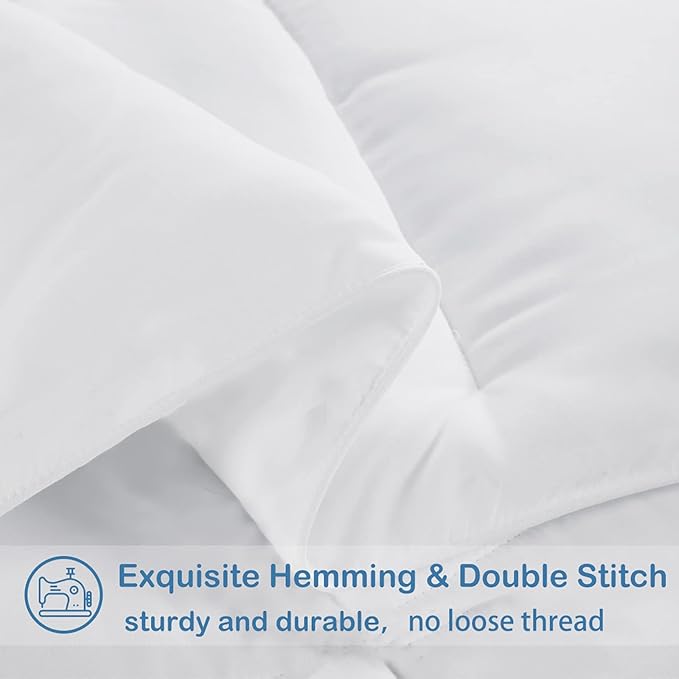 EASELAND Queen Size Down Alternative Comforter - Quilted Duvet Insert for All Seasons, Soft Lightweight with Corner Tabs, Summer Winter Warm Bedding, White 88×88 Inches