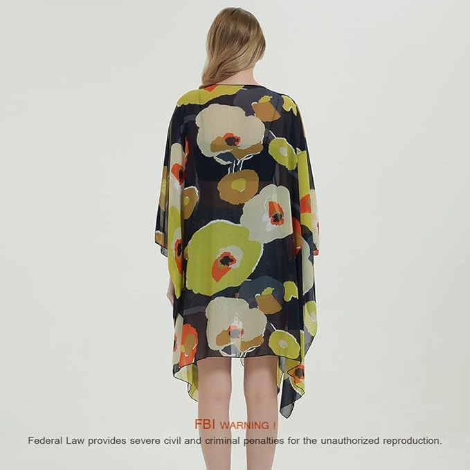 Women's Bohemian Floral Chiffon Beach Cover up Swimsuit Kimono Summer Swimwear Cardigans