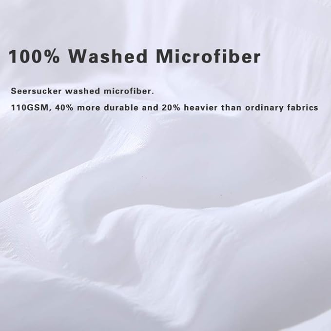 AveLom White Duvet Cover Twin Size (68 x 90 inches)，2 Pieces (1 Duvet Cover, 1 Pillow Case) Stripe Textured Soft Washed Microfiber Duvet Cover with Zipper Closure Corner Ties